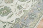 close up of hand knotted wool silk rug weave