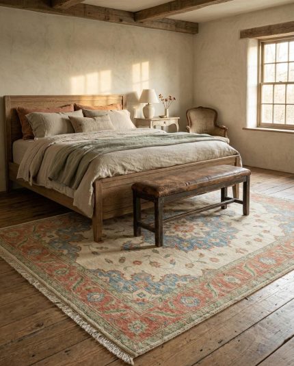 close up of heirloom hand knotted rug weave