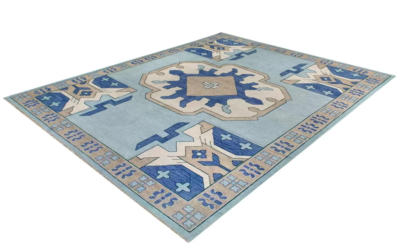 authentic hand knotted Indian rug in living room setting