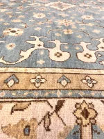 Heirloom quality blue Oushak carpet styling option for master bedroom